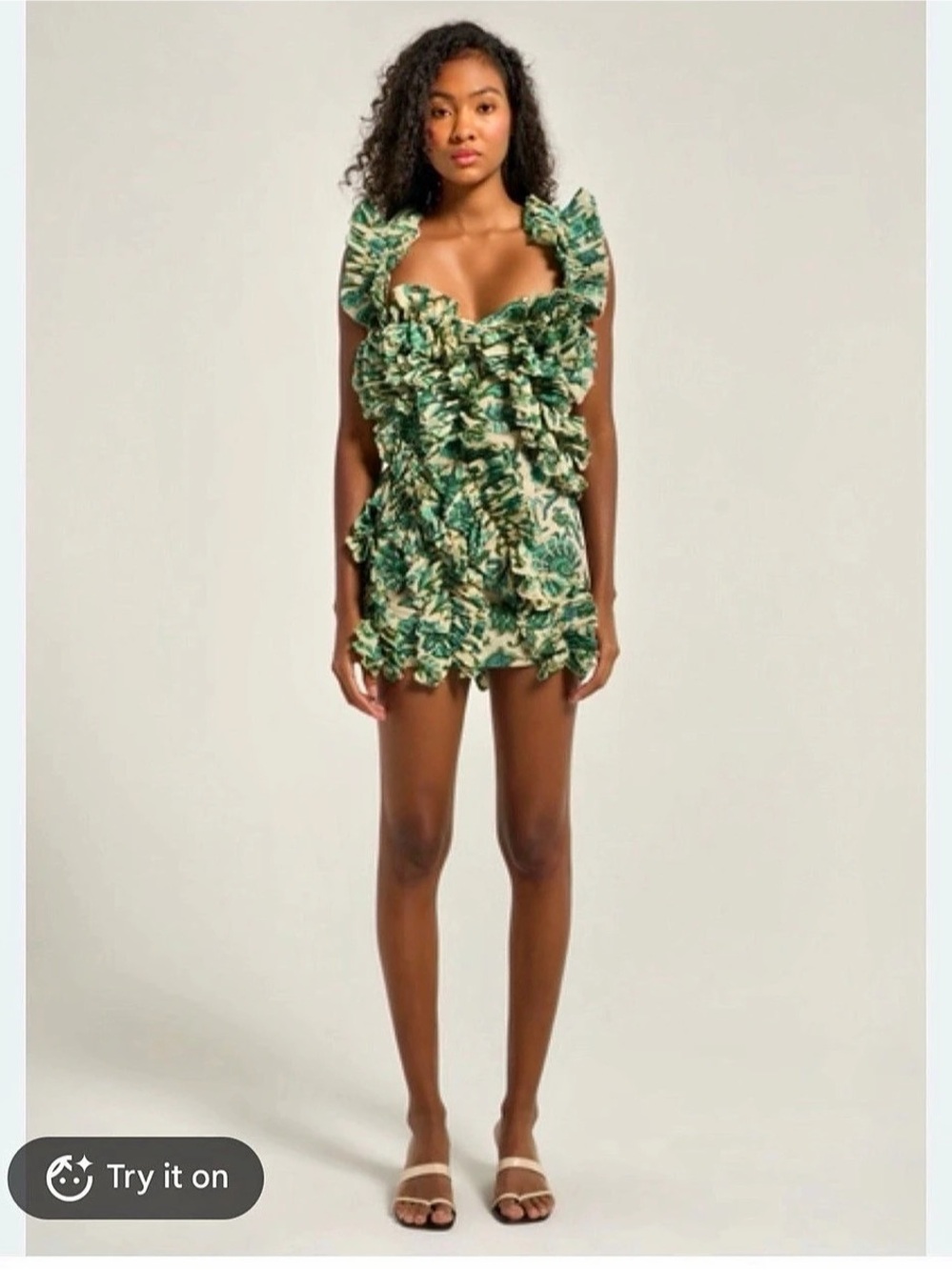 MO MAYA Crazy Bird Mini Dress Green & Cream NWT